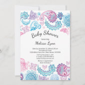 Boho Waterverf Roze Blauw Paisley Baby shower Kaart (Voorkant)