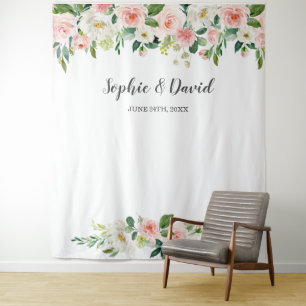 Boho Waterverf Roze Blosems Bloemen Bruiloft Wandkleed