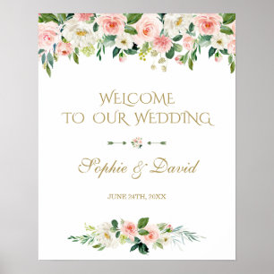 Boho Waterverf Roze Floral Welkomstbord Poster