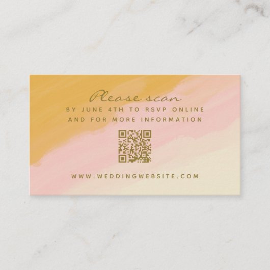 Boho Waterverf Roze Gele QR-code RSVP Informatiekaartje (Voorkant)