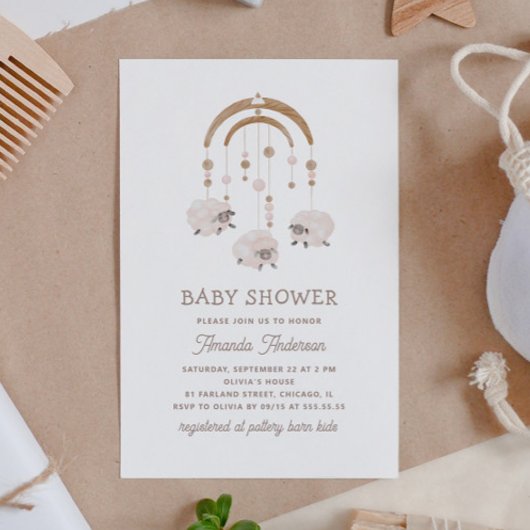 Boho Waterverf Sheep Mobile | neutraal Baby shower Kaart
