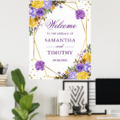 Boho Waterverf Spring Flowers Gold Lijst Wedding Poster (Thuiskantoor)