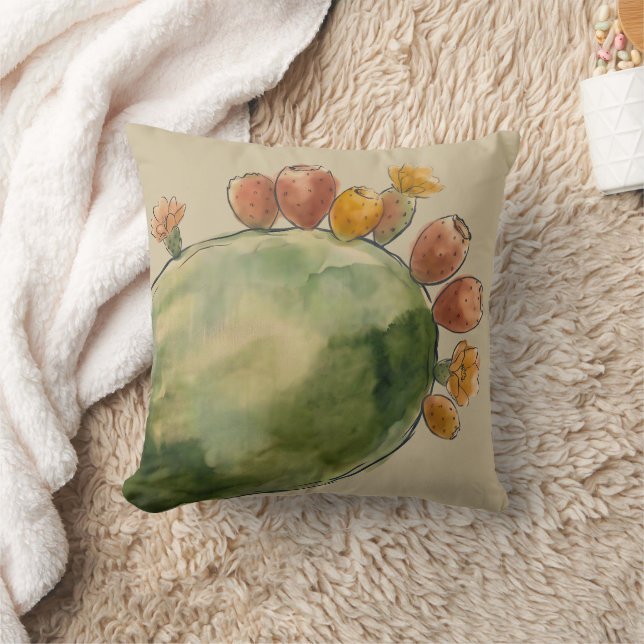 Boho Waterverf Stekelige Peer Cactus Vrucht  Kussen (Deken)
