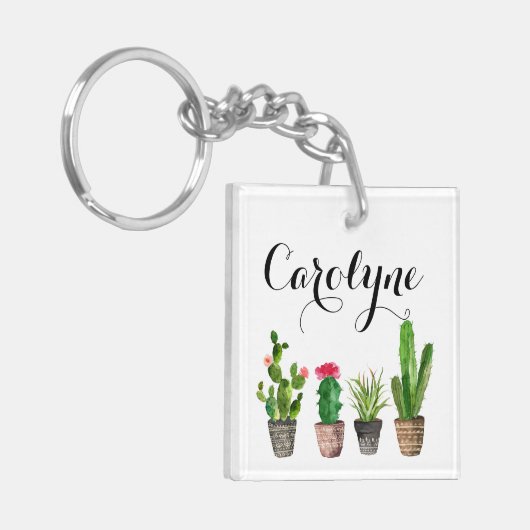 Boho Waterverf Succulenten Custom Sleutelhanger (Voorkant Links)