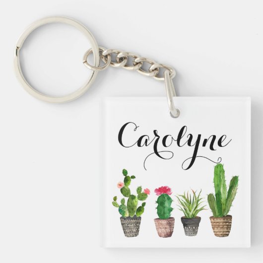 Boho Waterverf Succulenten Custom Sleutelhanger (Voorkant)