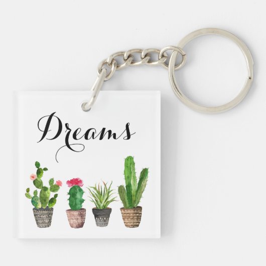 Boho Waterverf Succulenten Custom Sleutelhanger (Achterkant)