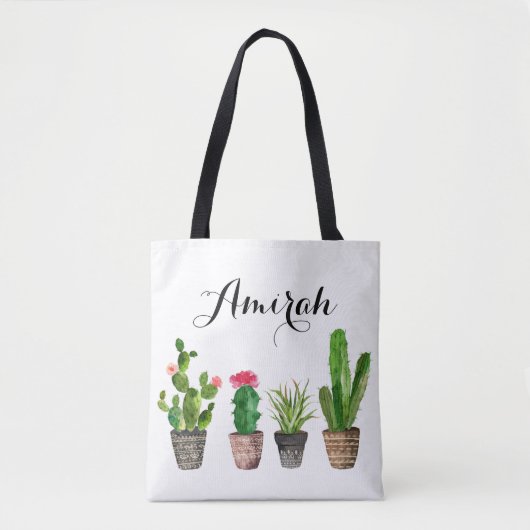 Boho Waterverf Succulenten Gepersonaliseerde Canva Draagtas (Voorkant)