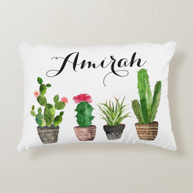 Boho Waterverf Succulents Custom Accent Pillow Kussen (Voorkant)