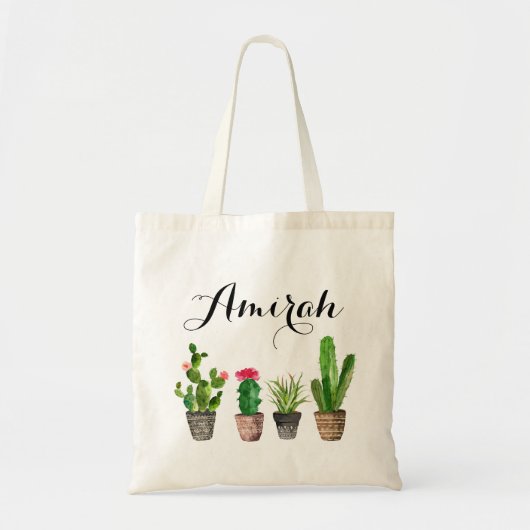 Boho Waterverf Succulents Personalized Canvas Tote Bag (Voorkant)