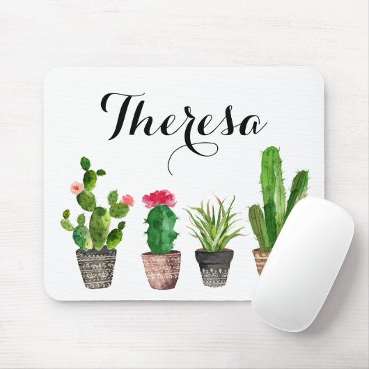 Boho Waterverf Succulents Personalized Muismat (Met muis)