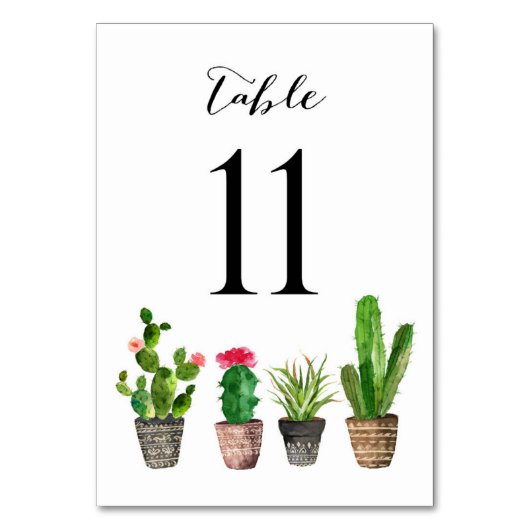 Boho Waterverf Succulents Table Numbers Card 11 Kaart (Voorkant)