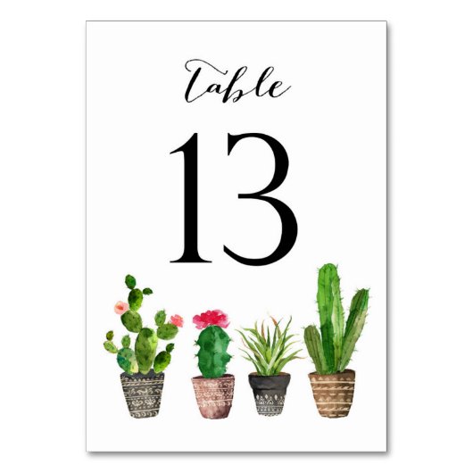 Boho Waterverf Succulents Table Numbers Card 13 Kaart (Voorkant)