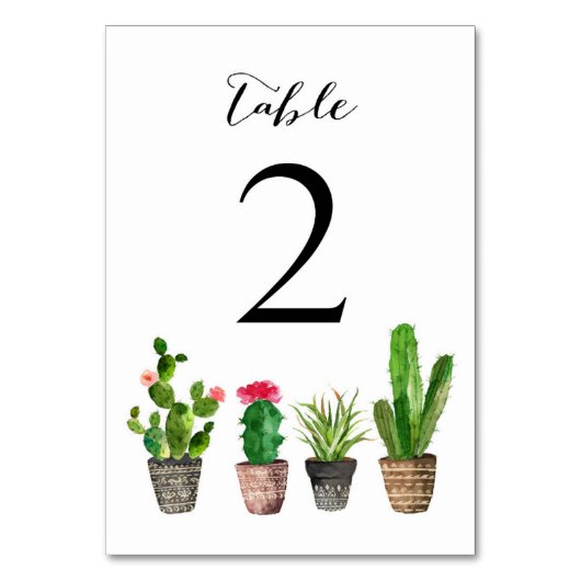 Boho Waterverf Succulents Table Numbers Card 2 Kaart (Voorkant)