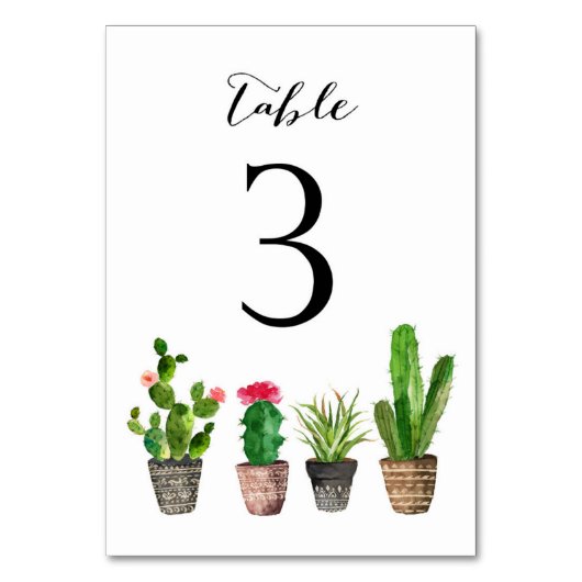 Boho Waterverf Succulents Table Numbers Card 3 Kaart (Voorkant)