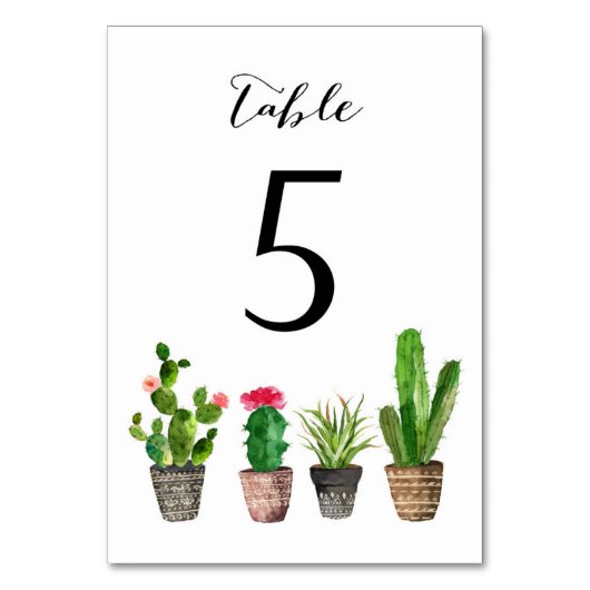 Boho Waterverf Succulents Table Numbers Card 5 Kaart (Voorkant)