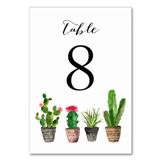 Boho Waterverf Succulents Table Numbers Card 8 Kaart (Achterkant)