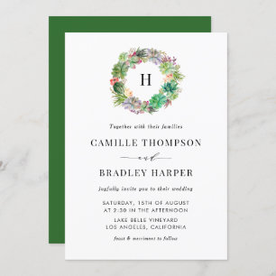 Boho Waterverf Succulents Wreath Floral Wedding Kaart