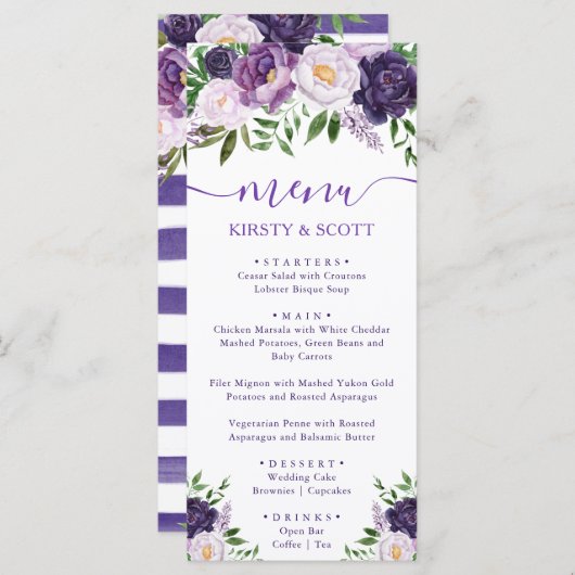 Boho Waterverf Summer Flowers Wedding Menu (Voorkant / Achterkant)
