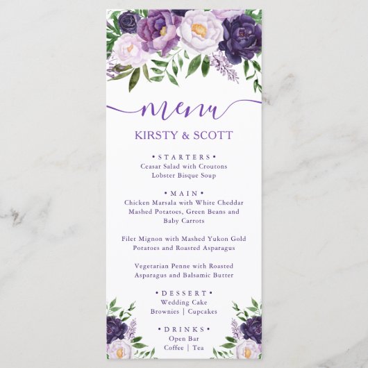 Boho Waterverf Summer Flowers Wedding Menu (Voorkant)