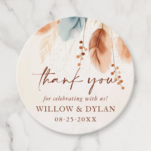 Boho Waterverf Terracotta Pampas Grass Bedankt Bedankjes Labels (Voorkant)