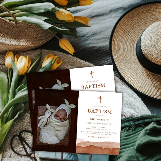 Boho Waterverf Terracotta Woestijn Foto Doop Kaart