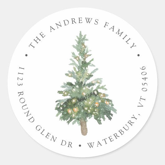 Boho Waterverf Tree Return-adres Ronde Sticker (Voorkant)