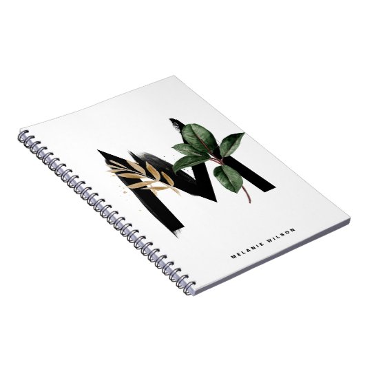 Boho Waterverf Tropical Leaves Letter M Monogram Notitieboek (Rechterzijde)