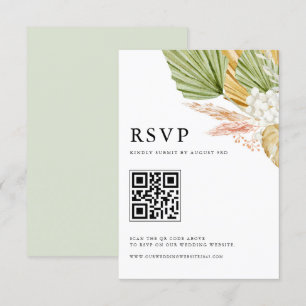 Boho Waterverf Tropische Fan Palm laat QR-code ach RSVP Kaartje
