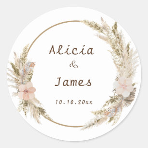 Boho Waterverf Veer Loof Ronde Sticker