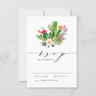 Boho Waterverf vetplanten en cactus bruiloft RSVP Kaartje