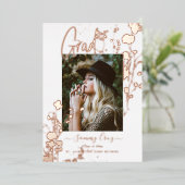 Boho Waterverf Wild Flowers Afstuderen Roos Gold Folie Uitnodiging (Staand Voorkant)