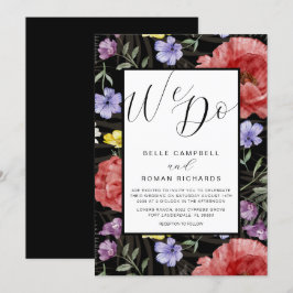 Boho Waterverf Wild Flowers Black & Red Wedding Kaart