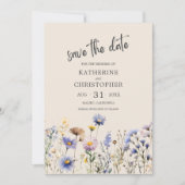 BOHO Waterverf Wildbloemen Elegant Beige Bruiloft Save The Date (Voorkant)