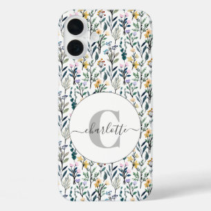 Boho Waterverf Wildbloemen Patroonmonogram Naam iPhone 16 Plus Hoesje