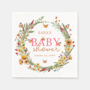 Boho Waterverf Wildbloemen Rustiek Baby shower Servet