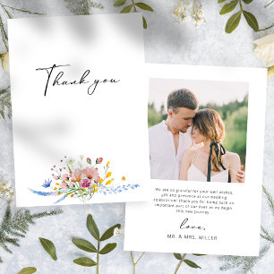 Boho Waterverf Wilde Bloem Calligrafie Bruiloft Bedankkaart
