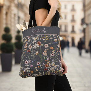 Boho Waterverf Wilde Bloemen Houtskool Bloemmotief Draagtas
