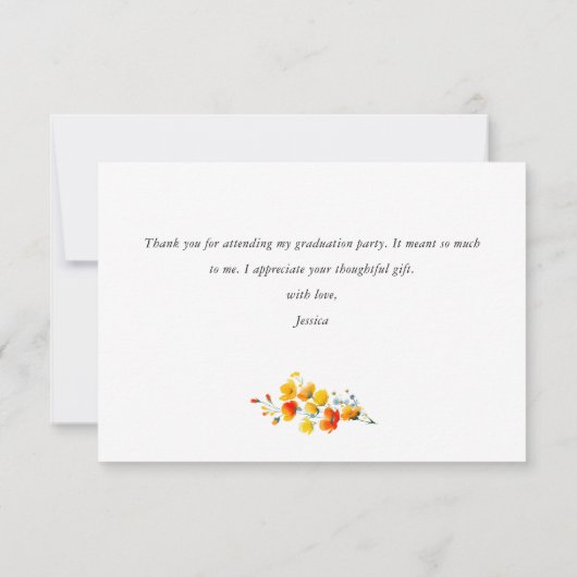 Boho Waterverf Wildflower Afstuderen Bedankkaart (Achterkant)