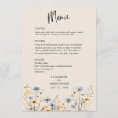 BOHO Waterverf Wildflower Elegant Beige Bruiloft Menu (Voorkant)