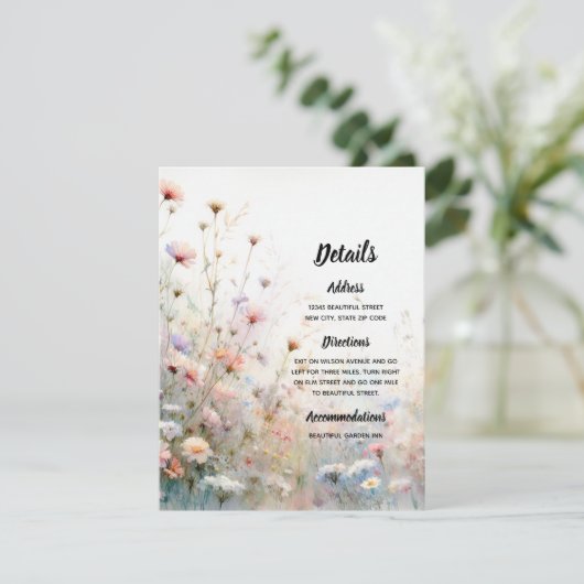 Boho Waterverf Wildflower Floral Personaliseren Informatiekaartje (Staand voorkant)