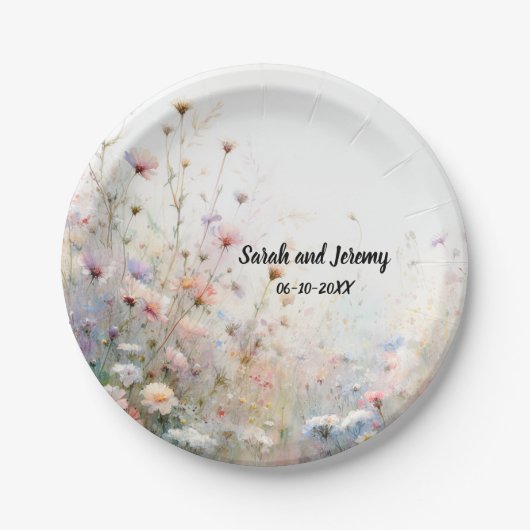 Boho Waterverf Wildflower Floral Personaliseren Papieren Bordje (Voorkant)