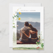 Boho Waterverf Wildflower Mountain Foto Bruiloft Kaart (Achterkant)