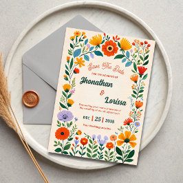 Boho Waterverf Wildflower Wedding Invitation Kaart