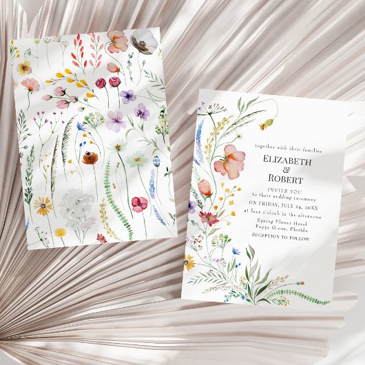 Boho Waterverf Wildflower Wedding Invitation Kaart