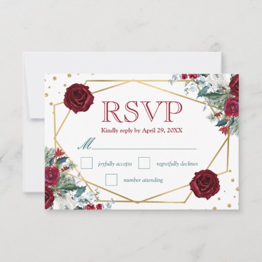 Boho Waterverf Winter Flowers Wedding RSVP Kaart (Voorkant)