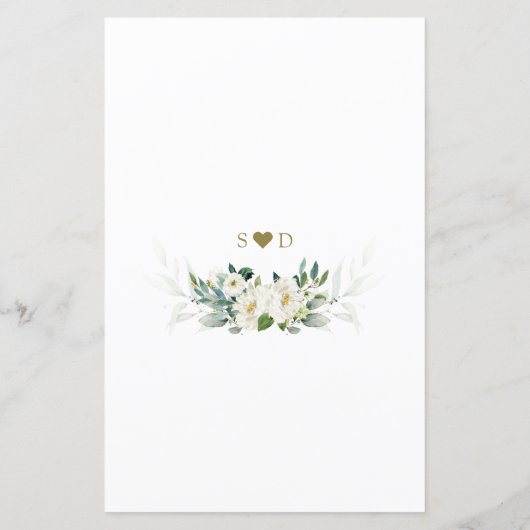 Boho Waterverf Witte Bloemen Gouden Trouwmenu (Achterkant)