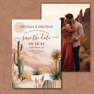 Boho Waterverf Woestijn Cactus Trouwfoto Save The Date