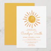 Boho Waterverf Zonneschijn Baby Shower Uitnodiging (Voorkant / Achterkant)