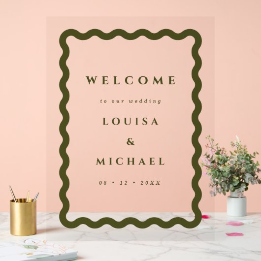 Boho Wavy Frame Green Mariage Bienvenue (Mariage)