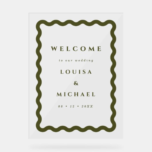 Boho Wavy Lijst Green Wedding Welkom Acryl Bord (Voorkant)